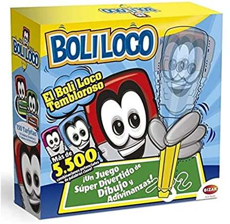 Bizak Boli Loco, Juego de adivinanzas con bolígrafo vibrador y Temporizador, Incluye 150 Tarjetas con más de 5.500 Palabras, Juego Familiar para reír y Dibujar, +6 años (63391801)