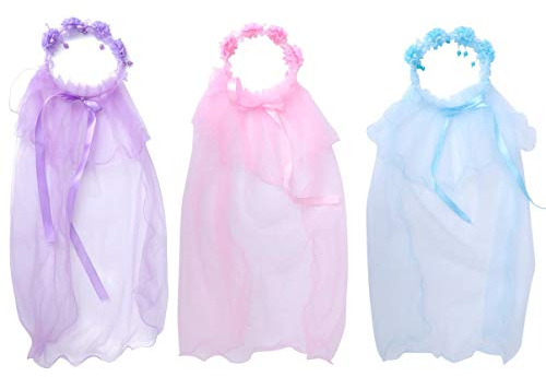 Minkissy 3 Stück Schleier Blume Kopfschmuck Blumenkrone mit Spitze Schleier Prinzessin Floral Stirnbänder für Mädchen Foto Requisiten