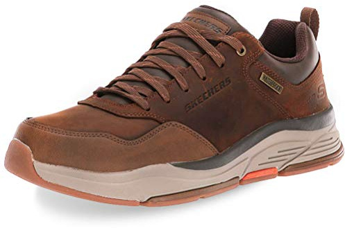 Skechers BENAGO MEN, Scarpa da Camminata Uomo, Pelle Impermeabile Marrone Scuro, 45 EU