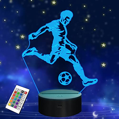FULLOSUN Fußball Nachtlicht, 3D Optische Täuschungslampe für Fußballfan, Idee Geburtstag Weihnachtsgeschenke für Sportfan Jungen Mädchen mit Fernbedienung 16 Farbwechsel + Dimmfunktion + 4 Blitzmodus
