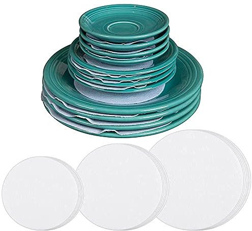 FIGFYOU 30 Pcs Felt Plate Dividers, Felt Plate Separators Dinner Plate Dish Protectors China Protectors Separators Pot Protectors for Protecting and Stacking Your Cookware (White, 3 Different Size)
