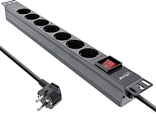 InLine® 19 Steckdosenleiste, 7-Fach Schutzkontakt, mit Schalter, 2m, schwarz