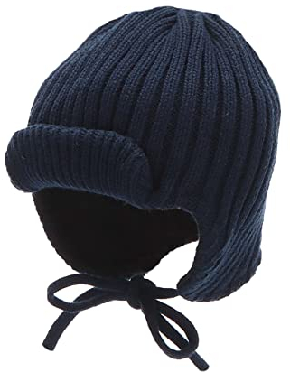 Sterntaler Baby Mädchen Strickmütze Baby GOTS Strickmütze Aufschlag Mütze - Baby Strickmütze - aus Baumwolle mit Bindeband - marine, 43