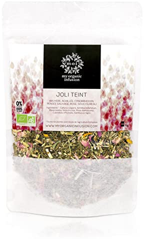 MY ORGANIC INFUSION - Infusion Joli Teint Bio Vrac - Pour la Peau - Notes Fleuries - Bruyère, Achillée, Cynorrhodon, Pensée Sauvage, Rose, Souci, Sureau - Sans Arôme Ajouté Au Vrai Goût de Plantes 70g