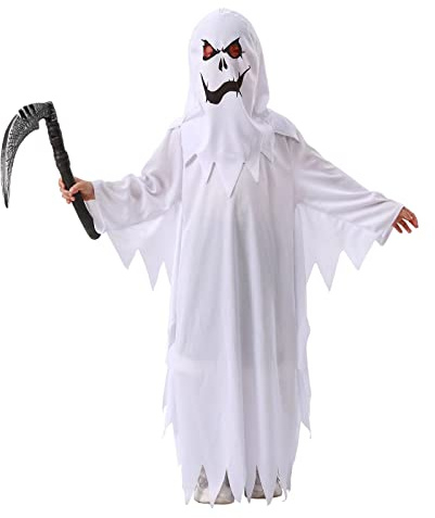 NA# Garçons Déguisement Costume d'Halloween Fantôme Blanc pour Enfants Spooky Trick-or-Treating avec Faucille Blanc 4-6 ans
