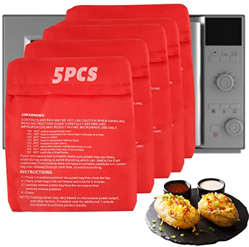 Sac de Cuisson Pomme de Terre, RosyFate 5 pcs Sac pour Cuire Les Pommes de Terre au Micro Onde, Poche Pomme de Terre Micro Onde, En 4 à 6 minutes