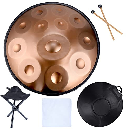 FYLZW Tamburo Armonico Gold Handpan 12 Note Tamburo a Lingua in Acciaio da 55,9 Cm con Handpan Morbido, Percussioni Armoniche per La Guarigione del Suono, Meditazione Personale, Yoga