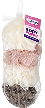 ABRUS - Shower Loofahs Body Scrub Bath Scrunchies Mesh Pack of 4 - Shower Puff Body Scrubber Exfoliator for Men Women - Bath Body Puff Multipack