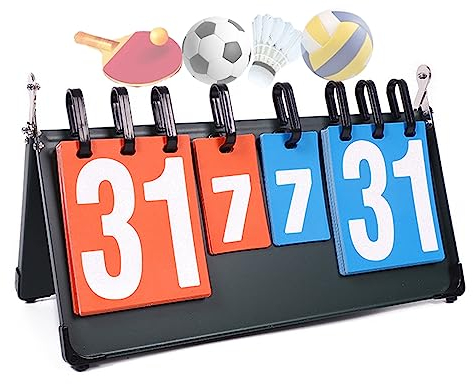WishesMar 4-Stellig Tragbare Flip Anzeigetafel 4 Ziffern Kerbe Zähltafel Wettkämpfe Sportanzeigetafel Punktetafel Punktezähler für Badminton Volleyball Tischtennis Fußball Boxen #E
