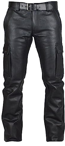 Oanviso Short en Cuir PU pour Homme Short Cargo de Couleur Unie Shorts à Poches Multiples Mode Pantalon Décontracté Short en Similicuir Pantalon Court en PU-Cuir Classique pour L'été