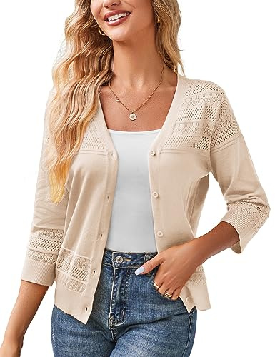 GRACE KARIN Women's Cropped Cardigans Lightweight Shrugs Beige L