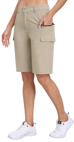 MoFiz Cargoshorts dam vandringsbyxor vattentäta bermudashorts golf sommar sport shorts med fickor, kaki, M