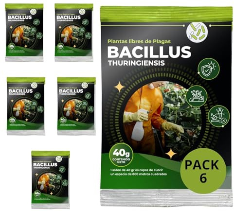 TRABE Pack 6 Bacillus Thuringiensis 40g | Protección 4800 m² contra Orugas Ecológico | Protege Todo Tipo de Cultivos y Plantas de Plagas | Respeta Animales, Medio Ambiente y Personas