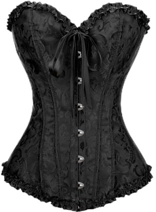 Demays Corset Tops for Women,Bustier Shapewear Lingerie,Lace Tied Renaissance Overbust Corset Push Up Bodysuit (UK, Alpha, S, Regular, Regular, Black)