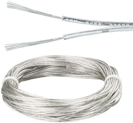 Urcianow 10M Cavo Trasparente 2 Fili 0,2mm² Filo Sottile Elettrico Trasparente Cavo 24AWG Filo Doppio Piatto PVC Flessibile per Illuminazione LED a bassa potenza