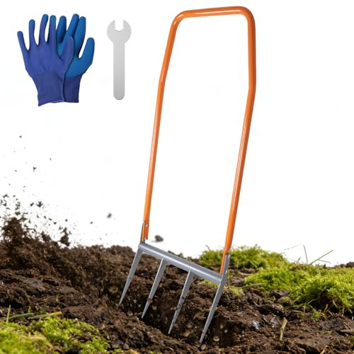 EFUTURETIME Forca Vanga con 4 Denti Doubleshaft 135cm | 50cm Larghezza di Lavoro | Lunghezza Dei Denti 25cm | Allentamento Ottimale e Ventilazione Delle Aiuole