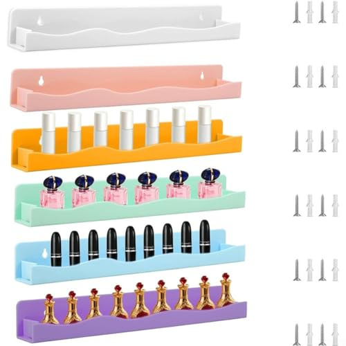 Soporte de esmalte de uñas acrílico montado en la pared, juego de 6 unidades, organizador cosmético para el cuidado de la piel, estante de pintalabios, estante de tocador, almacenamiento