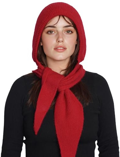 ACUSHLA Hooded Scarf for Women Hat Scarf Set 2 In One - Soft Warm Knitted Neck Wear for Winter Cold Weather Neck Warmer (RED)