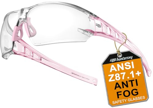 HTS HUNTERSKY S241 Sports Safety Glasses Anti Fog ANSI Z87.1 Small Size Clear Lens Pink Arms Protective Pickleball Racquetball Eyewear