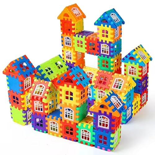 120 Piece Colourful House Building Blocks Set, Early Education Puzzle Construction Toy, Interlocking Plastic Blocks for Toddlers and Children 3+ Years