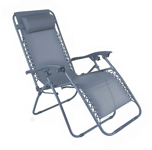 Oviala Fauteuil Relax de Jardin en Acier et textilène inclinable Bleu foncé