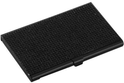 NUOBESTY Tarjetero Metálico de Aleación de Aluminio Ultradelgado Negro con Diseño de Gemas de Imitación, Estuche para Tarjetas de Visita para Hombre y Mujer, Caja de Almacenamiento