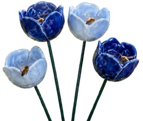 Station d'eau pour abeilles 4 Pièces décor floral en céramique fait main | Décorations de Jardin Extérieur Pour volière, pinson, papillon, maison, jardin, cour, aménagement paysager, parc,