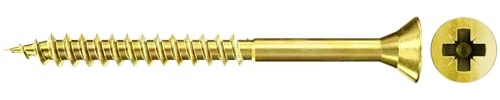 fischer Vite per truciolato FSPII 5,0 x 45 a testa svasata, zincata gialla, filettatura parziale Phillips PZ