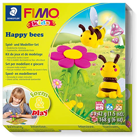 STAEDTLER FIMO kids form & play Happy bees, ugnshärdande modelleringsmassa med tillbehör, 8034 27 LY