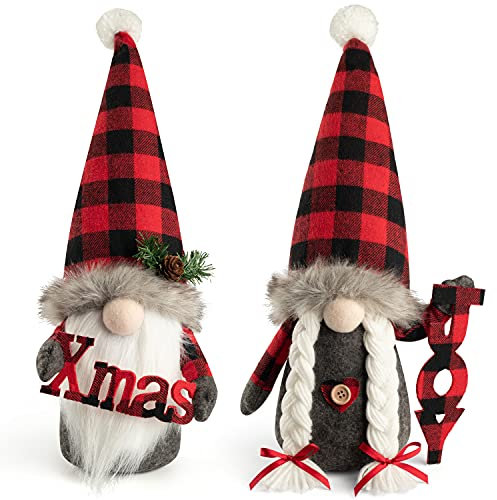 D-FantiX 45cm Große GNOME Weihnachtswichtel Dekorationen, 2er-Set Handgefertigte Tomte Schwedische Wichtel Skandinavische Figuren Nordic Große Wichtel Plüsch Weihnachts-Elfenpuppe Deko Ornament