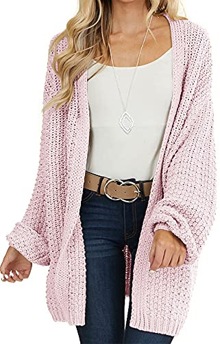 Maroway Women's Long Sleeve Open Front Casual Cardigan Lightweight Soft Wrap Coat Pink