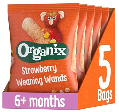 Organix Strawberry Weaning Wands, Organic Baby Snack, 6+ Months, Vegan, 25 g (Pack of 5)