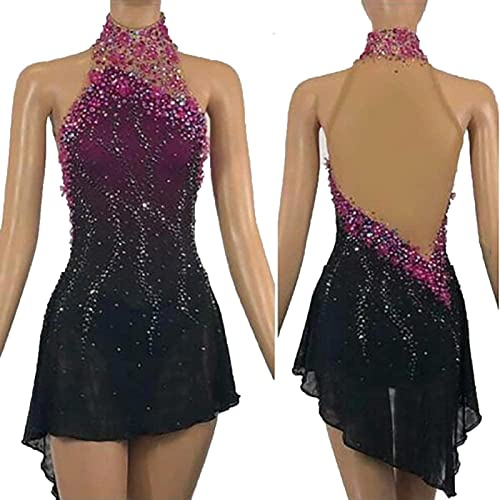ZEDDG Robe De Patinage Artistique Femmes Filles Compétition De Patinage sur Glace À La Main Professionel Performance Roller Robe De Patinage,Purple-XL
