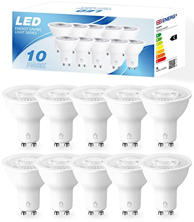 tuare GU10 LED Bulbs, Cool White 6000K GU10 Bulb 7W 350LM, AC 220-245V, Non-Dimmable for Home, Office, and Commercial Lighting, 10 Pack