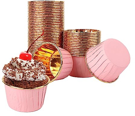Encuryna 100 stycken pappersmuffinsformar, engångsaluminiumfolie pappersbakformar cupcake liners, cupcake-formar för muffin tårta pudding dessert party bröllop födelsedag dekor (3# rosa)