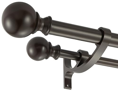 Barras de cortina dobles para ventana de 28 a 48 pulgadas, barras de cortina dobles marrones, barras de cortina dobles delanteras de 1 pulgada y 5/8 pulgadas traseras, barra de cortina doble