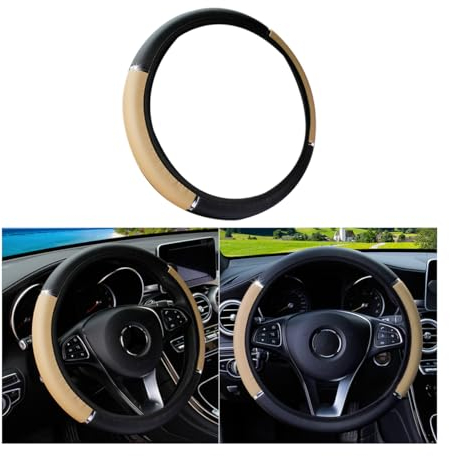 CGEAMDY Funda de Volante para Coche, Impermeable, Funda de Volante de Piel elástica, Volante Antideslizante para vehículos, Accesorios de Volante universales con diámetro de 37-38cm (Beige)