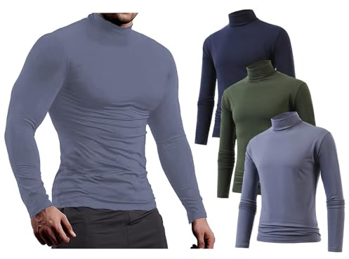 Jamron 3-pack långärmade kompressionsskjortor för män – sport löpning baslager toppar – termiska stoppade halsundertröjor, Armégrön + mörkgrå + marinblå, L