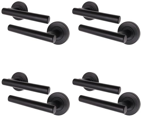 EAI Black Internal Door Handle | 4 Pairs Matt Black Lever on Rose Round Handles | Oliena Range