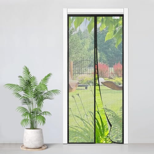 Sjldwtmt Insektsskärmsdörr, 130 x 190 cm, insektsskydd, balkongdörr, magnetisk gardin utan borrning, enkel självhäftande montering, insektsgardin för vardagsrum, källardörr och altandörr, svart