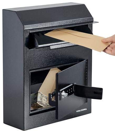 Volcora Key Drop Box with Lock, Drop Slot Depository Safe Box Digital Keypad, Outdoor Waterproof Money Drop Safe for Business, Cash Drop Box, Wall Mount Mailbox, Electronic Programmable Lock, Black