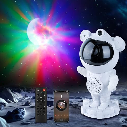 Astronaut Projektor, LED Sternenhimmel Projektor Kinder Mit BT Lautsprecher, Weißes Rauschen, Schlafzimmer Deckenprojektion, Galaxy Projector mit Timer & Fernbedienung, Geschenk für Kinder Erwachsene