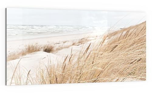 DEQORI Glasbild Echtglas | Motiv Winterstrand Stille | horizontal einteilig 100x50 cm | schöne Dekoration | Wandbild für Wohnzimmer, Schlafzimmer, Flur & Küche | moderne Wanddeko