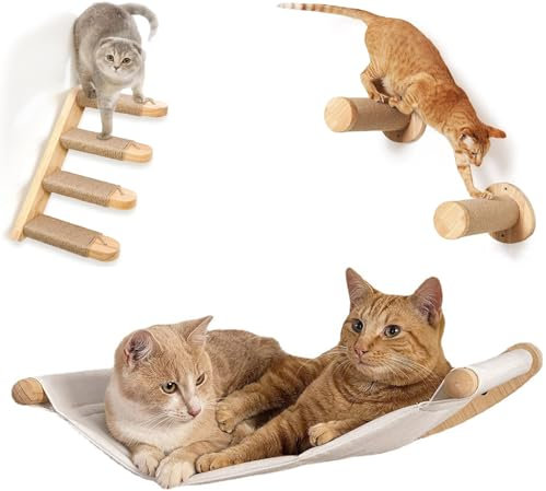 TOOSOAR Percorso Gatti da Parete,con 2 Tiragraffi Mensole e Scale,Parete per Gatti Amaca Fino a 20 kg,per Dormire e Riposare
