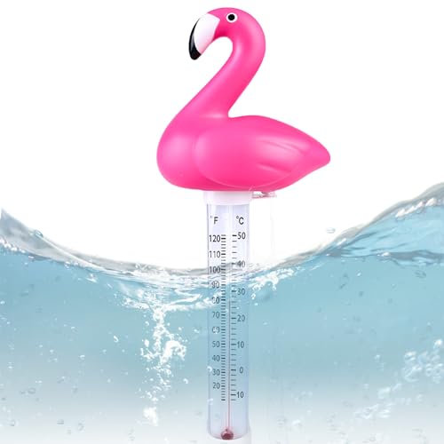 Asfrode Termometro galleggiante per piscina con corda di fissaggio, termometro per piscina galleggiante per tutte le piscine all'aperto e al coperto, spa, tubi caldi, acquari e laghetti (fenicottero)