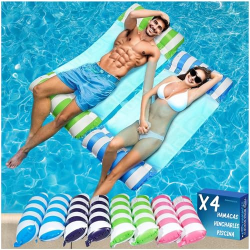 4-Pack Flytande Poolhängmatta Eller Nätmatta. Vuxenstorlek. 4-I-1 Uppblåsbara Flytplagg För Simning, Stretching, Avkoppling Och Skoj.