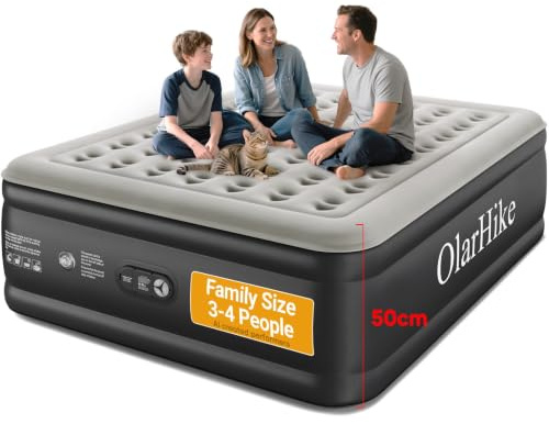 OlarHike 50cm High Super King Size Airbed, Air Mattress, 182 x 213 x 50cm | Family-Size Comfort Air Bed, Advanced Coil-Beam Support, 10% Thicker PVC, Knee-Friendly, Parents' Picks Awards Winner