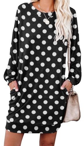 PrinStory Women Jumper Dress Long Sleeve Winter Mini Dresses Casual Loose Knitted Pullover Sweater Tunic Tops Basic Dress With Side Pockets