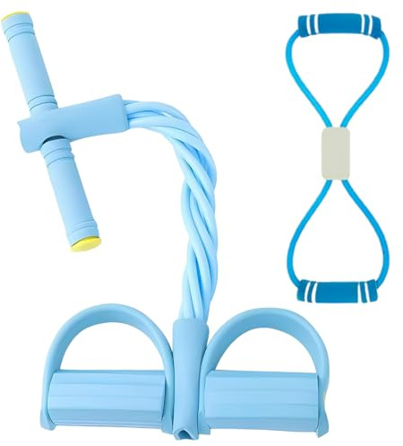 OIXYA 2 pezzi Corda di tensione a 8 tubi con pedale, fascia elastica di resistenza per allenamento completo del corpo, palestra domestica, yoga, attrezzatura per allenamento fitness（blu）