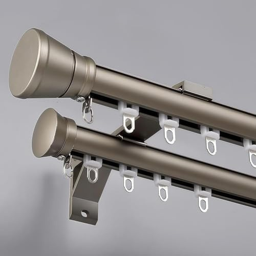Tringle à rideaux romaine, rail double fixation murale, silencieux robuste en aluminium, système de coulissant for avec roulettes silencieuses(Champagne,2.2m(7.2ft))